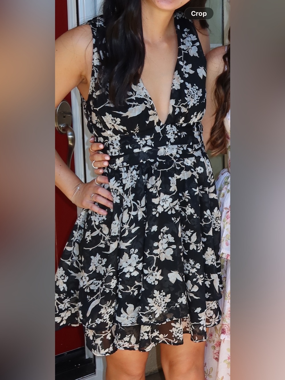 Abercrombie & Fitch Black and Cream Floral Chiffon Mini Dress - Picture 2 of 5